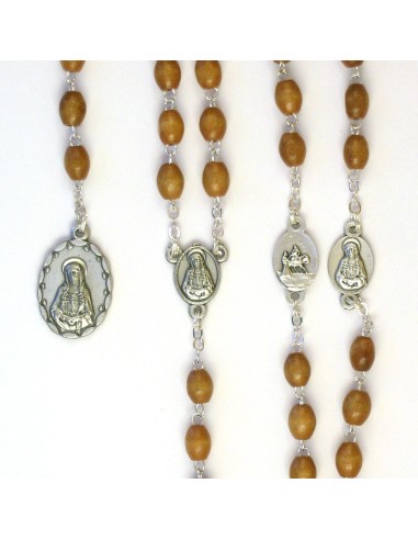 Decena madera y cuerda blanca 10x8mm cruz y maria color bronce