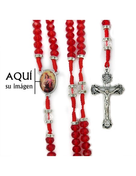 Rosario Cuerda Bola Roja Cristal 8Mm Con Piedras En Paters