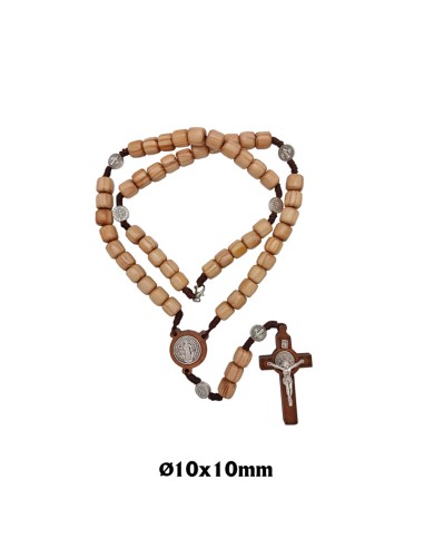 Rosario San Benito Madera 10mm Tipo Olivo Con Medallas y Cruz Con Mosqueton