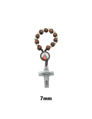 Decena Madera Oval Blanca 8x6mm Cuerda Bolitas Metal Cruz Cristo Mosqueton