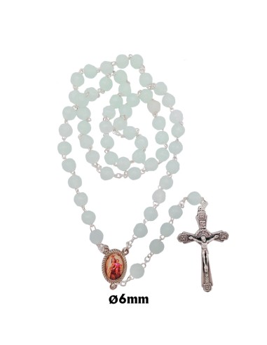 Decena Madera Azul 8x6mm Cuerda Bolitas Metal Cruz Cristo Mosqueton