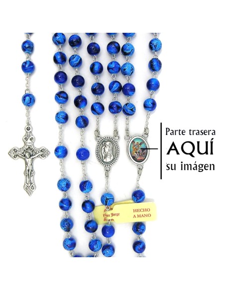 Rosario Plastico Azul Intenso 7mm Con Adornos Blancos