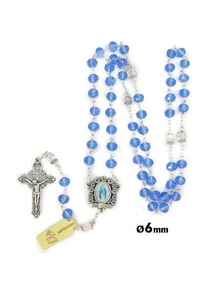 Rosario Cristal Azul Claro Oval 8X6mm Paters Trasparentes Con Copetas