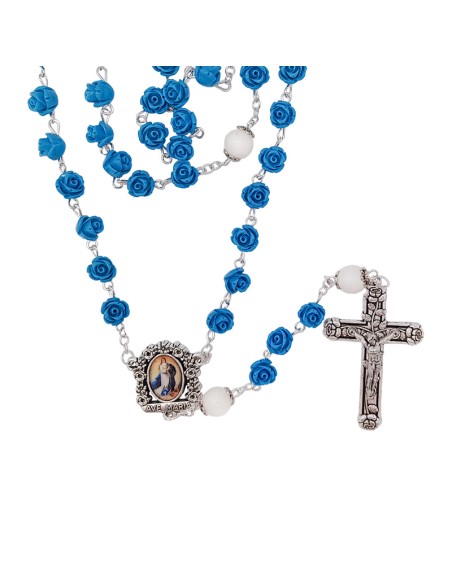 Rosario Resina Flor Azul 8Mm Paters Nacar Con Copeta