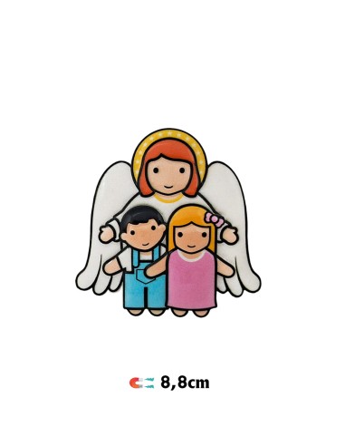 Iman Angel De La Guarda con niño y niña 8x8cm resina
