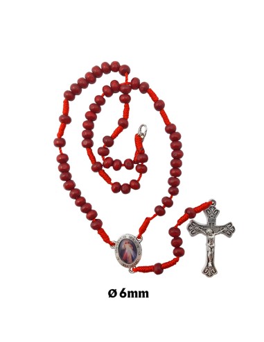 Rosario Madera rojo 6mm y cuerda roja con mosqueton para personalizar