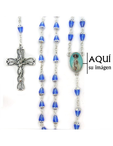Rosario Cristal Azul Tipo Lagrima Con Copetal Superior 6X8mm