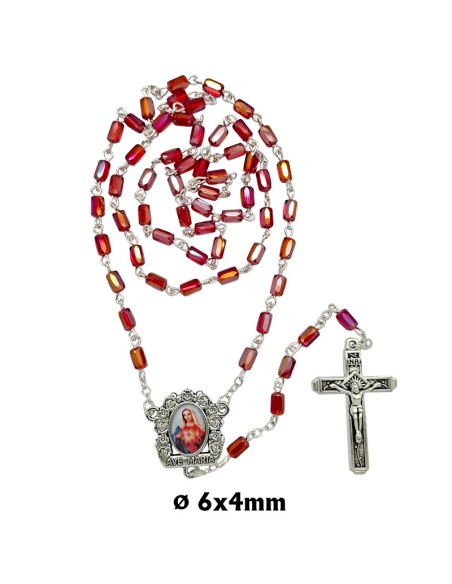 Rosario Cristal Tallado 6X4mm Rojo Tipo Barril Esquinas Cortadas