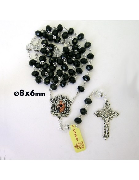 Rosario Cristal Negro Oval 8X6mm Paters Negros