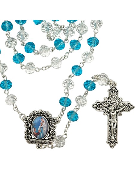 Rosario Cristal Oval 8X6mm Trasparente Y Celeste Alternos