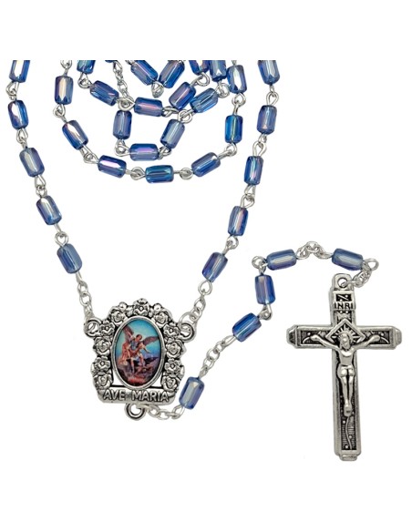 Rosario Cristal Tallado 6X4mm Azul Tipo Barril Esquinas Cortadas