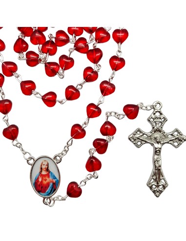 Rosario cristal corazones rojos 8x8mm