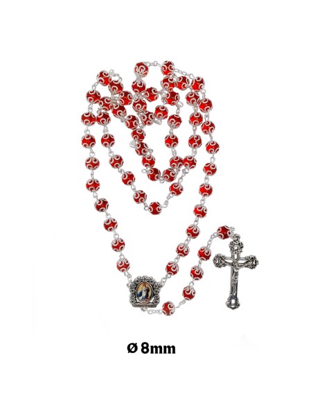 Rosario Cristal Liso 8Mm Rojo Con Copetas Tipo Flor