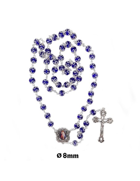 Rosario Cristal Liso 8Mm Azul Con Copetas Tipo Flor
