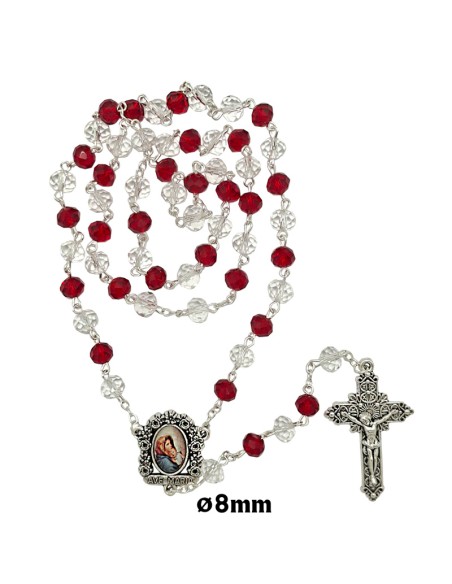 Rosario Cristal Oval 8X6mm Trasparente Y Rojo Alternos