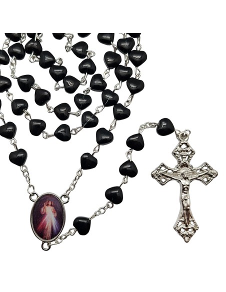 Rosario cristal corazones negros 8x8mm