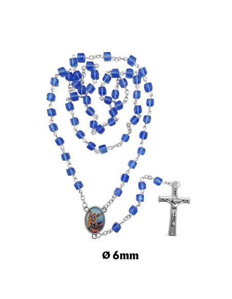 Rosario Cristal Forma Cubo 6X6mm Azul