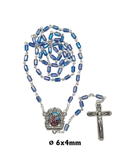 Rosario Cristal Tallado 6X4mm Azul Tipo Barril Esquinas Cortadas