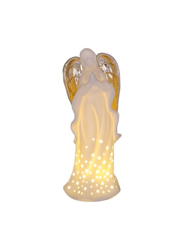 Angel Porcelana Blanca 25x10cm Alas Doradas