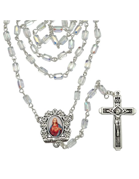 Rosario Cristal Tallado 6X4mm Trasparente Tipo Barril Esquinas Cortadas