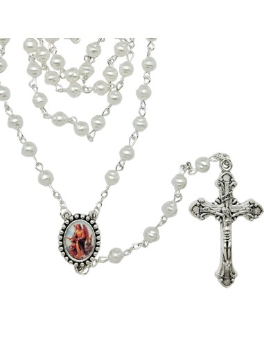 Rosario plastico blanco perla rayada 6mm