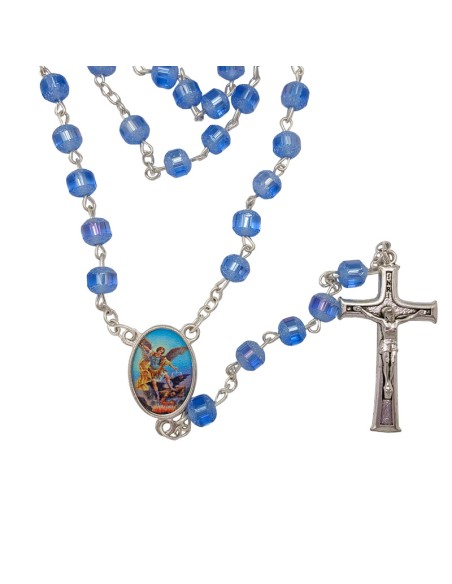 Rosario Cristal 6Mm Azul Achatado Opaco Con Linea Central Lisa