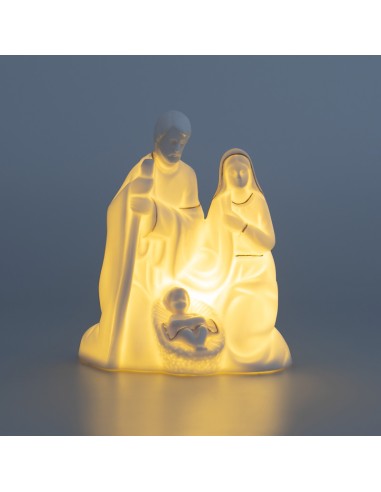 Nacimiento Sagrada Familia Porcelana Blanca 13x15cm Arrodillada Lineas Doradas