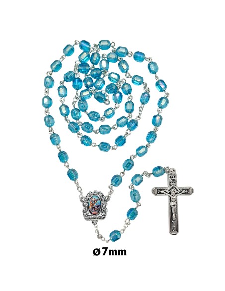 Rosario Cristal Tallado 7X6mm Azul Tipo Barril Ancho Con Reflejos