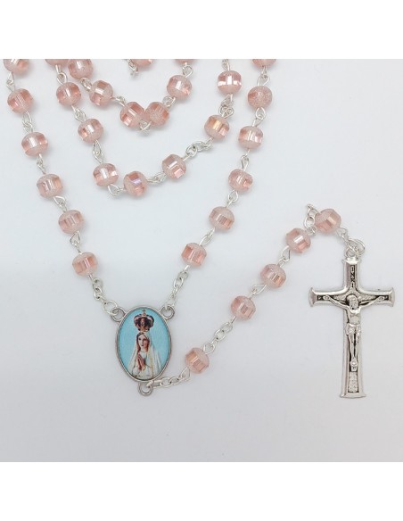 Rosario Cristal 6Mm Rosa Achatado Opaco Con Linea Central Lisa