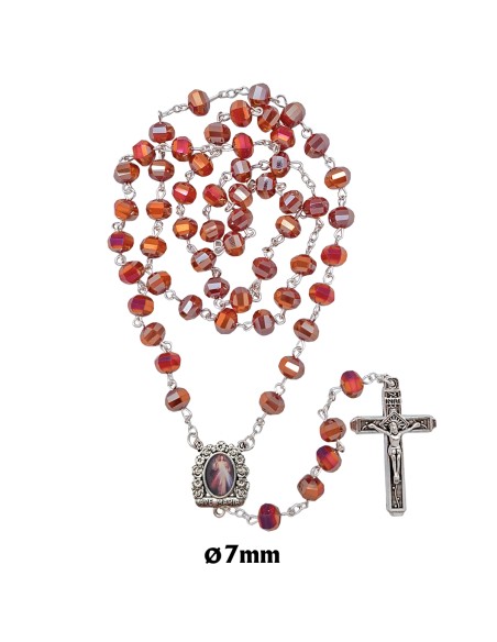 Rosario Cristal Tallado 7X6mm Rojo Tipo Barril Ancho Con Reflejos