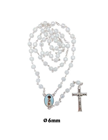 Rosario Cristal 6Mm Blanco Achatado Opaco Con Linea Central Lisa