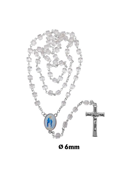 Rosario Cristal Forma Cubo 6X6mm Transparente
