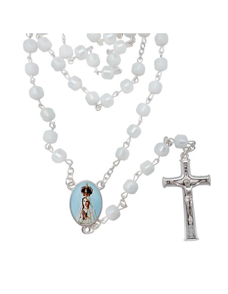 Rosario Cristal 6Mm Blanco Achatado Opaco Con Linea Central Lisa