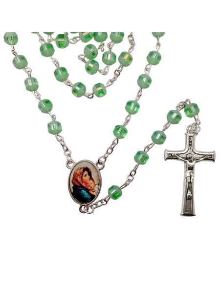 Rosario Cristal 6Mm Verde Achatado Opaco Con Linea Central Lisa