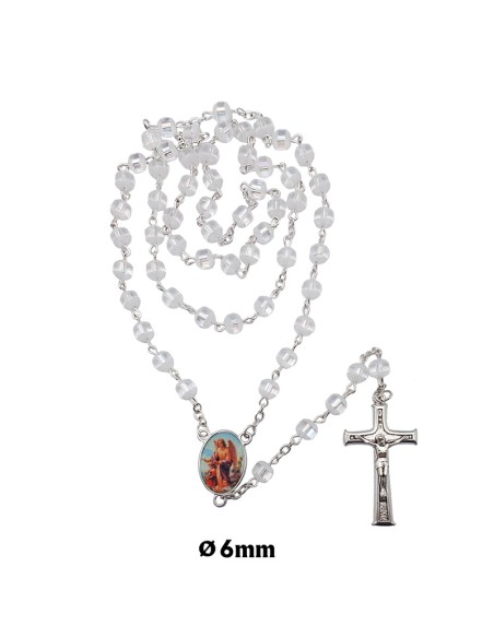 Rosario Cristal 6Mm Transparente Achatado Opaco Con Linea Central Lisa