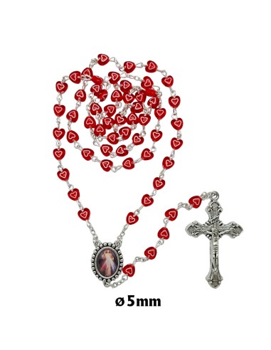 Rosario plastico corazon rojo 6mm con corazon blanco interno