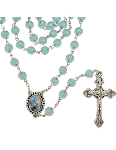 Rosario plastico tallado azul celeste...