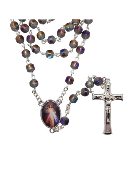Rosario Cristal 6Mm Morado Achatado Opaco Con Linea Central Lisa