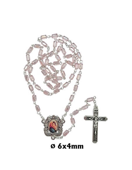 Rosario Cristal Tallado 6X4mm Rosa Tipo Barril Esquinas Cortadas