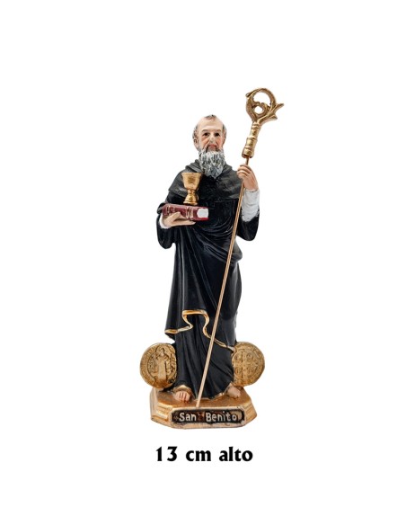 San Benito Res 13Cm  Con Medallas En La Base Baston Caliz Y Libro