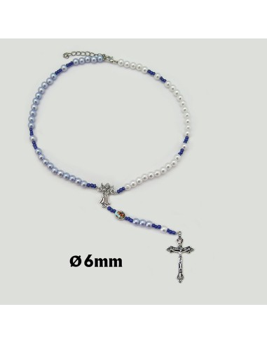 Rosario Collar Plastico Con Maria Angel Guarda Nizzzzzo Dos Colores Blanco Y Azul
