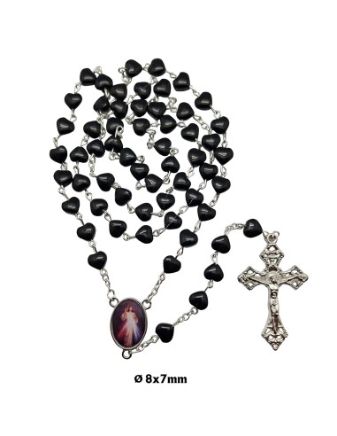 Rosario cristal corazones negros 8x8mm