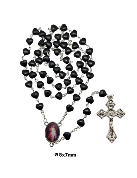 Rosario cristal corazones negros 8x8mm