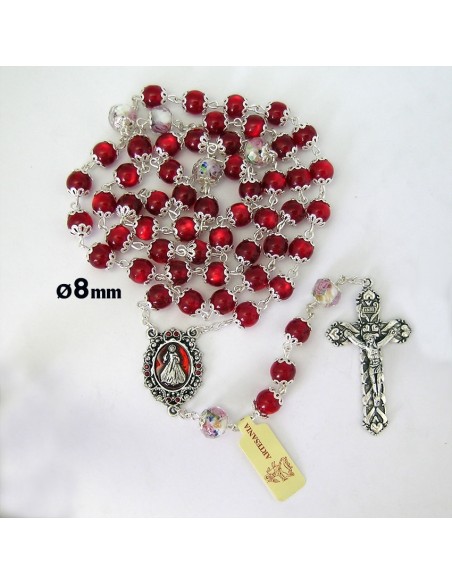 Rosario Cristal Rojo 8Mm Misericordioso Paters 8Mm Grano Rosa Interna Y Copetas