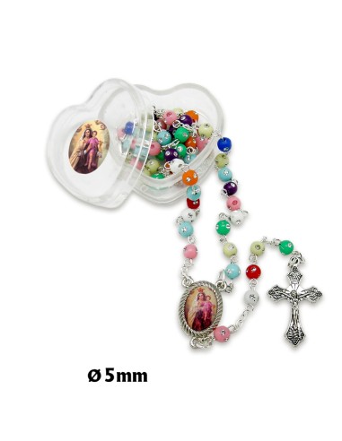 Rosario Plastico 5mm Multicolor Con Brillante En Caja Tipo Corazon