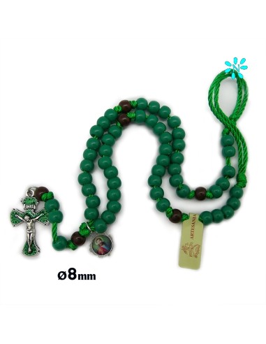 Rosario Plastico 8mm Verde Cuerda Verde Y Paters Blancos Con Cruz Esmaltada