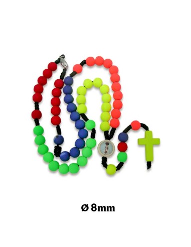 Rosario Madera Infantil Multicolor Fluor 8mm Con Cruz