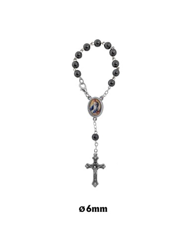 Decena Ematite 6Mm Con Cruz Y Mosqueton