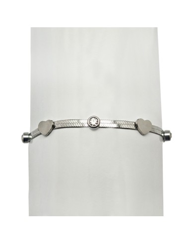 Pulsera Acero Rigido Corazones Con...