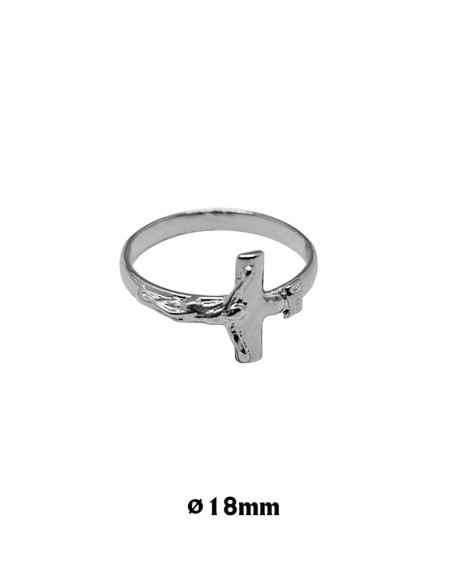 Rosario Anillo Plata Liso Con Cruz Grande 18mm